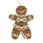 ORN GINGERBREAD MAN 4.5" W/ BOW-TIE, CLAY DOUGH W/ GLITTER