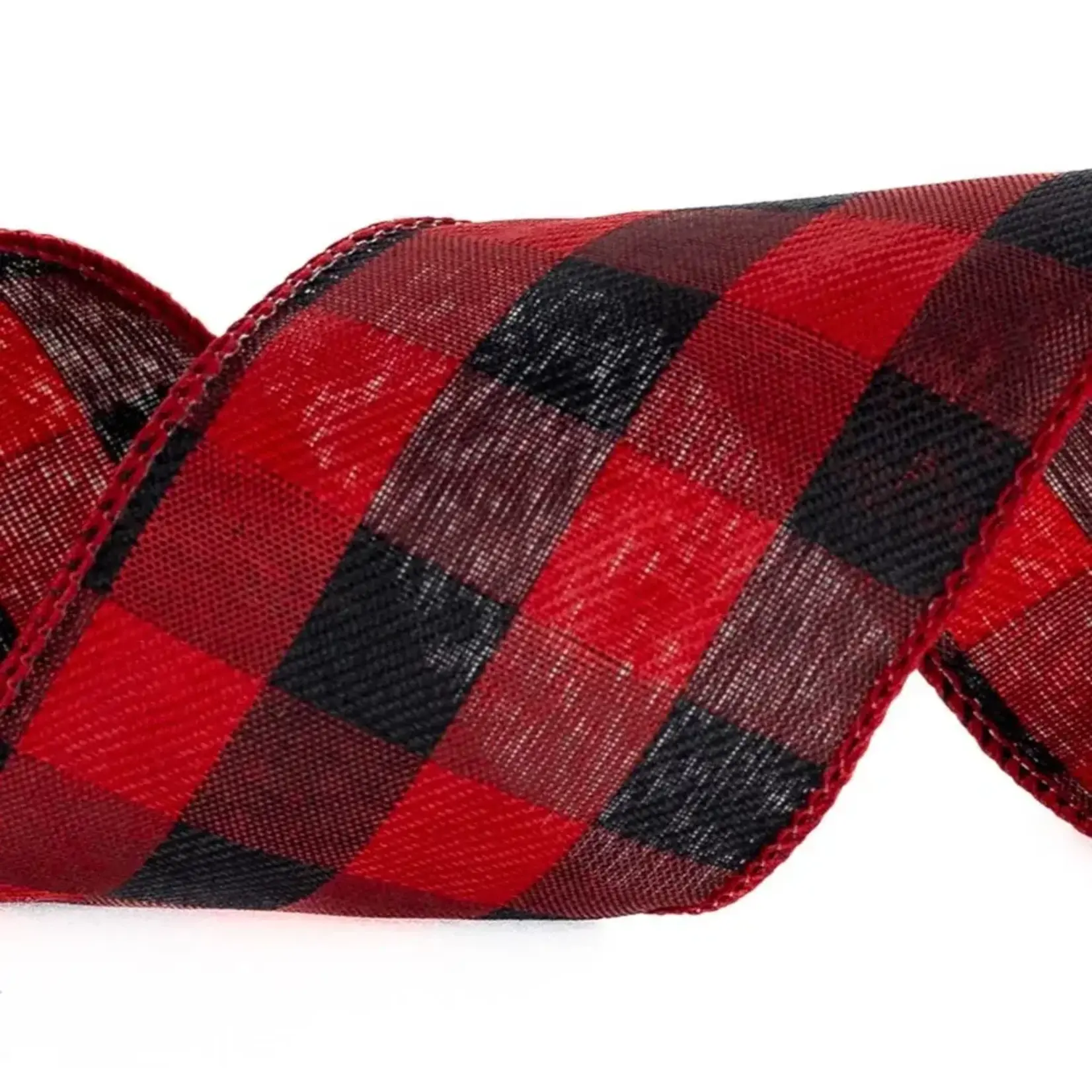 1.5" RED/BLACK BUFFALO PLAID WIRED RIBBON,50YD