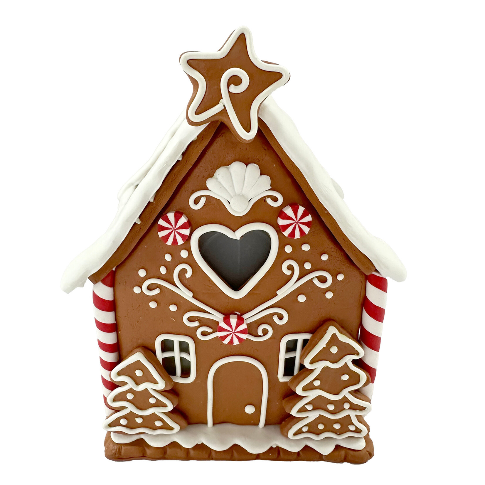 GINGERBREAD HOUSE 3.5"X3.5"X5" W/ HEARTSHAPED WINDOW & STAR ATOP, CLAY DOUGH