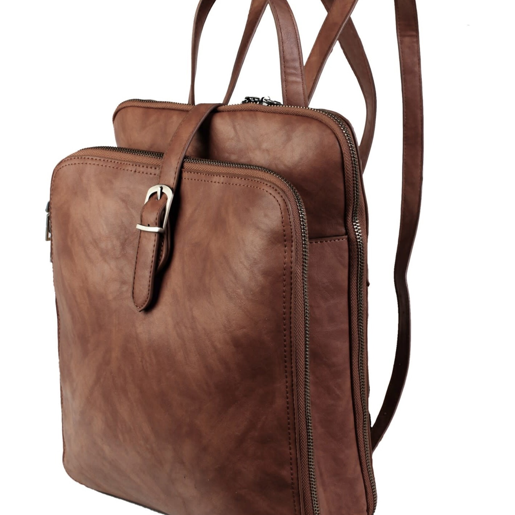 Faux Leather Laptop Backpack -Coffee