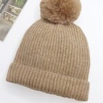 Knitted Lined Hat With Removable Pompom - light Brown