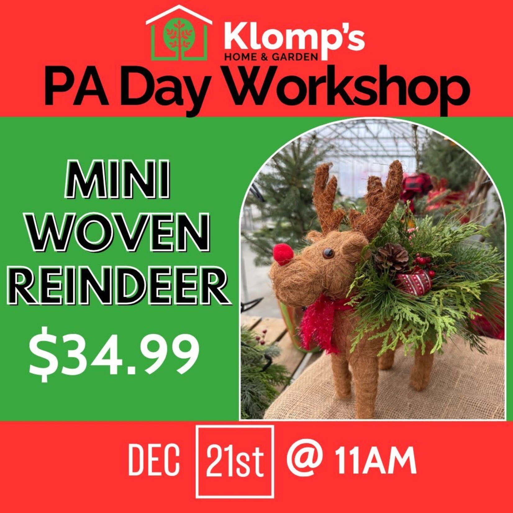 November 21st, 2025 | 11am | Friday |Mini Woven Reindeer Kids Workshop