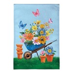 Floral Wheelbarrow Delight Burlap Garden Flag