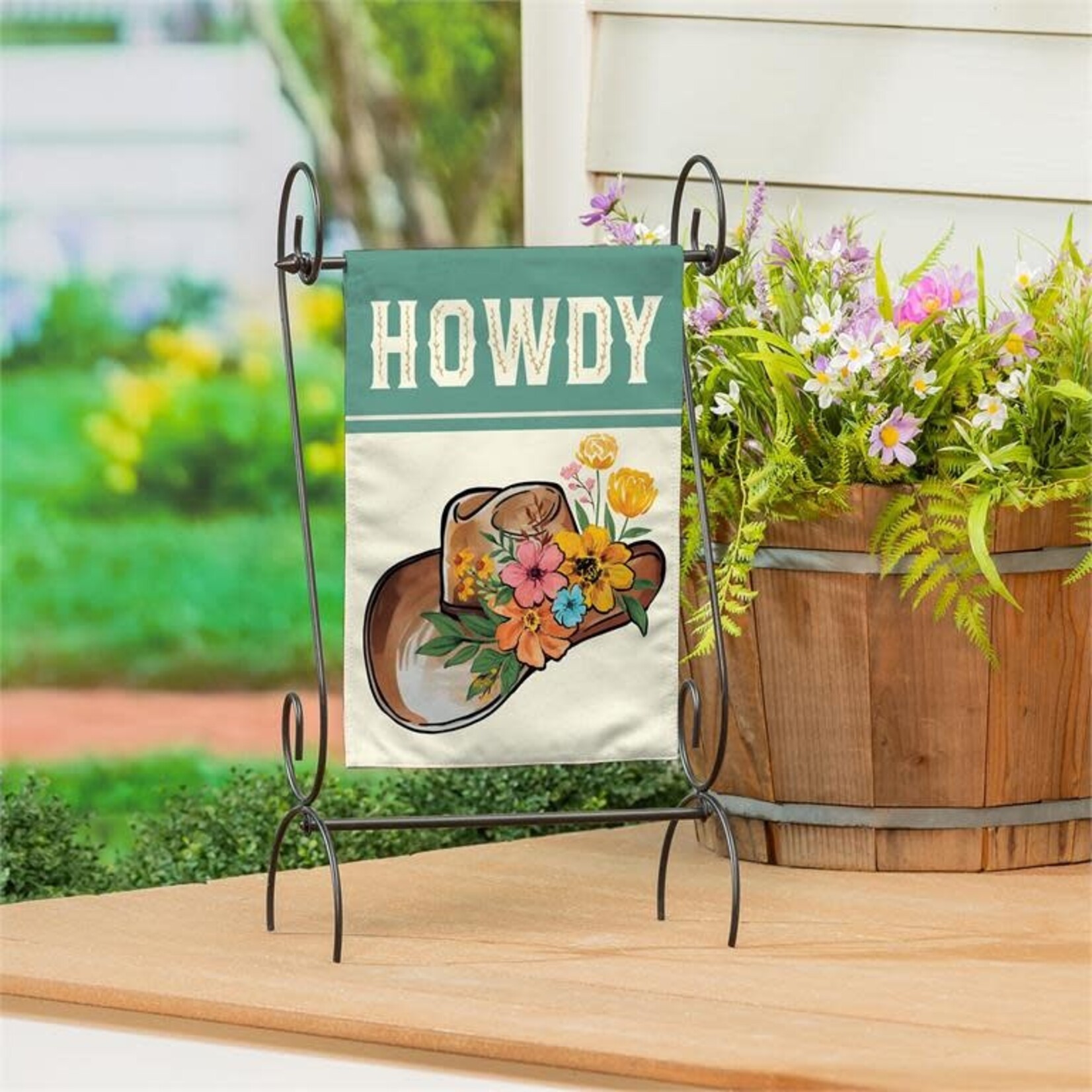 Howdy Floral Cowboy Hat Burlap Garden Flag