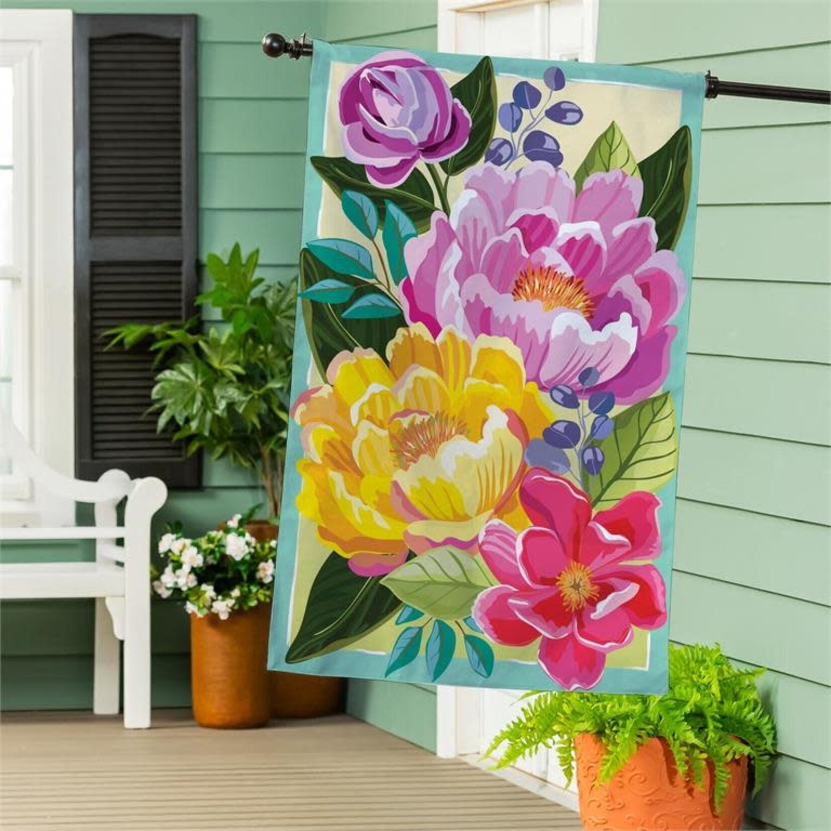 Floral Burst Burlap House Flag