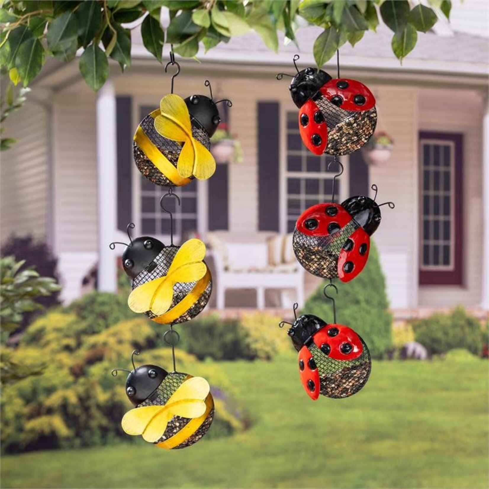 Pollinator Garden Bird Feeder, Metal Hanging Lady Bug or Bee  Asst of 2