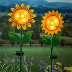 Metal and Glass Solar Sunflower Garden Stake, 2 Assorted