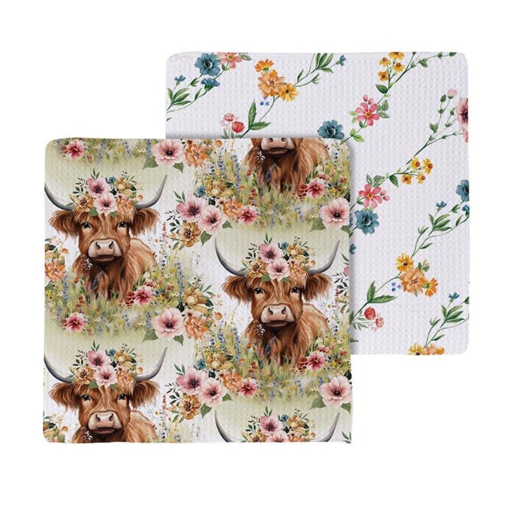 Petal & Plow Farm Highland Cow Kitchen Gift Set Quick Dry Towel and 2pc Dish Cloth