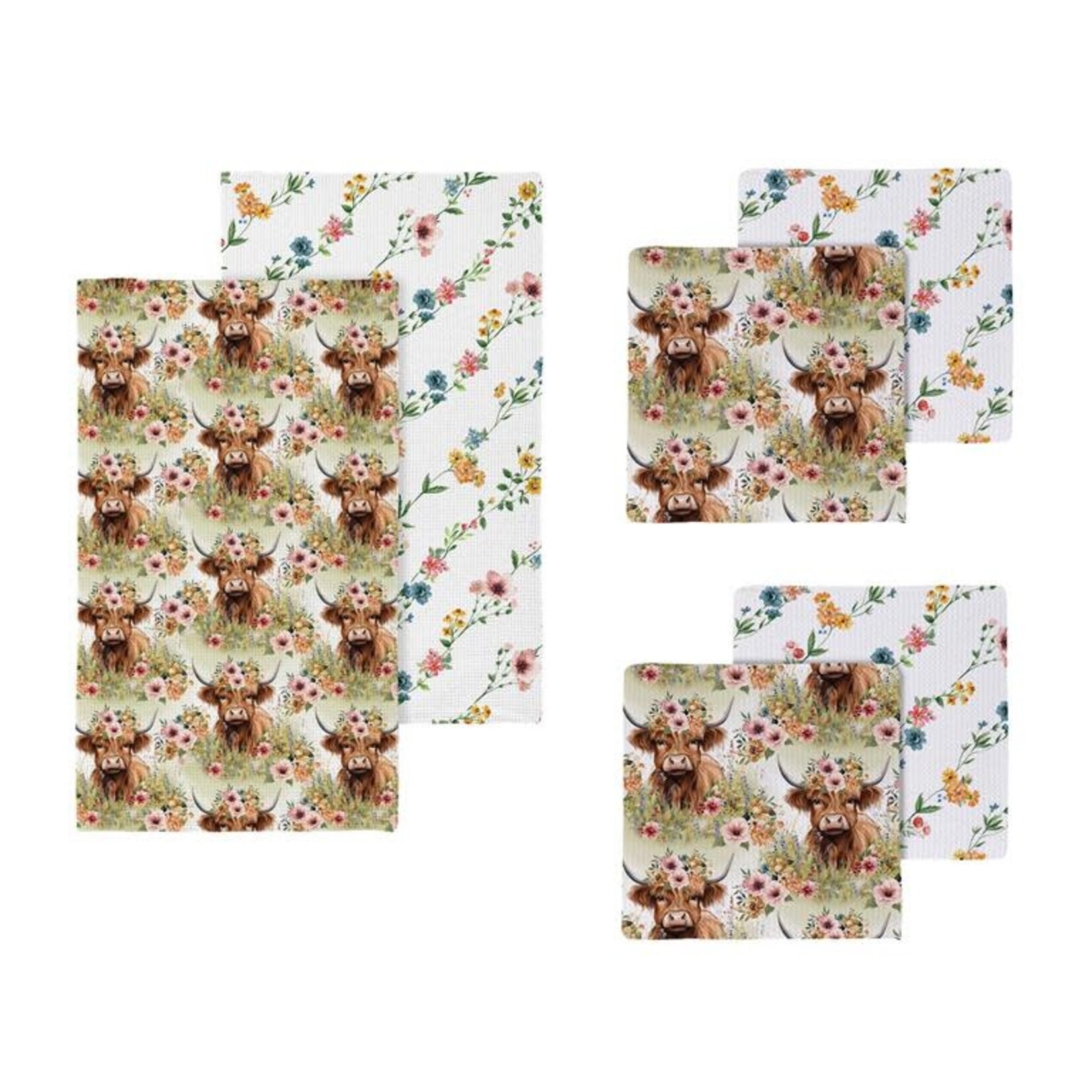 Petal & Plow Farm Highland Cow Kitchen Gift Set Quick Dry Towel and 2pc Dish Cloth