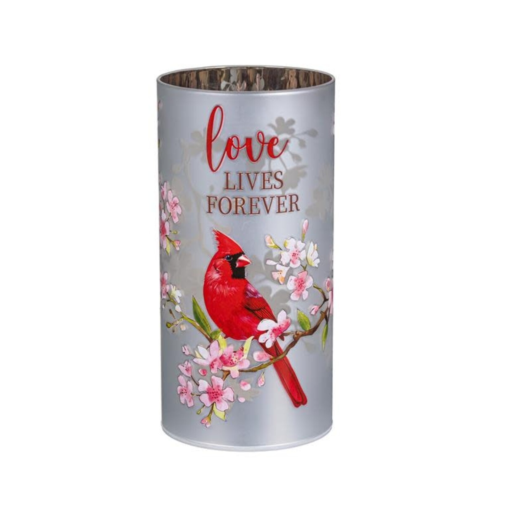 LED Table Decor Glass Lasercut Cardinal "Love Lives Forever, 8"H
