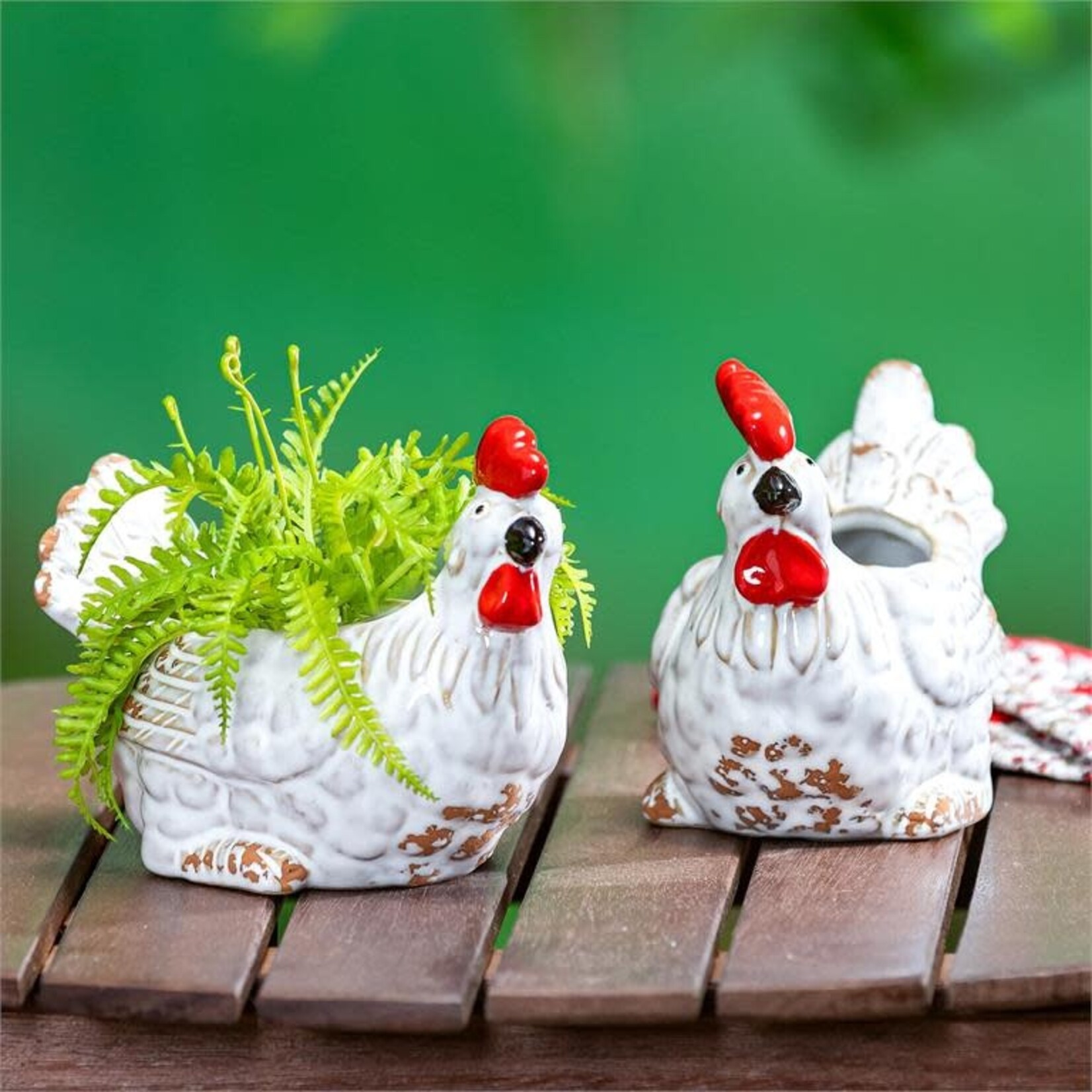 Petal & Plow Planter, Ceramic, Hen, 5"  2 - Asst.