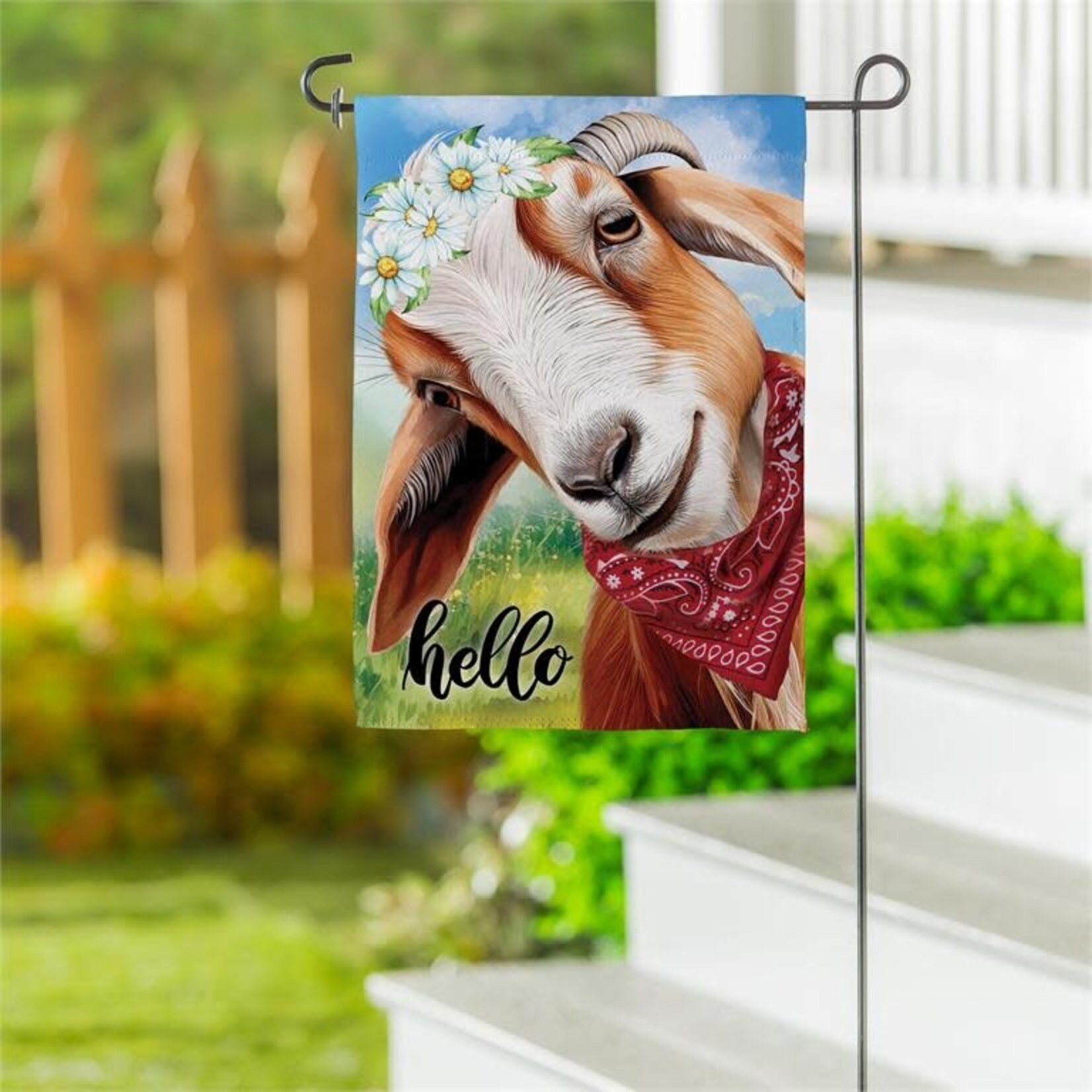 Hello Floral Goat Suede Garden Flag