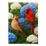 Cardinal Couple Among Hydrangeas Suede House Flag
