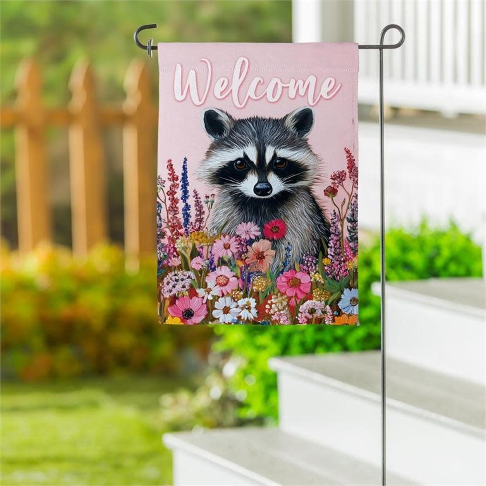 Floral Raccoon Suede Garden Flag