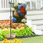 Cardinal Couple Among Hydrangeas Suede Garden Flag