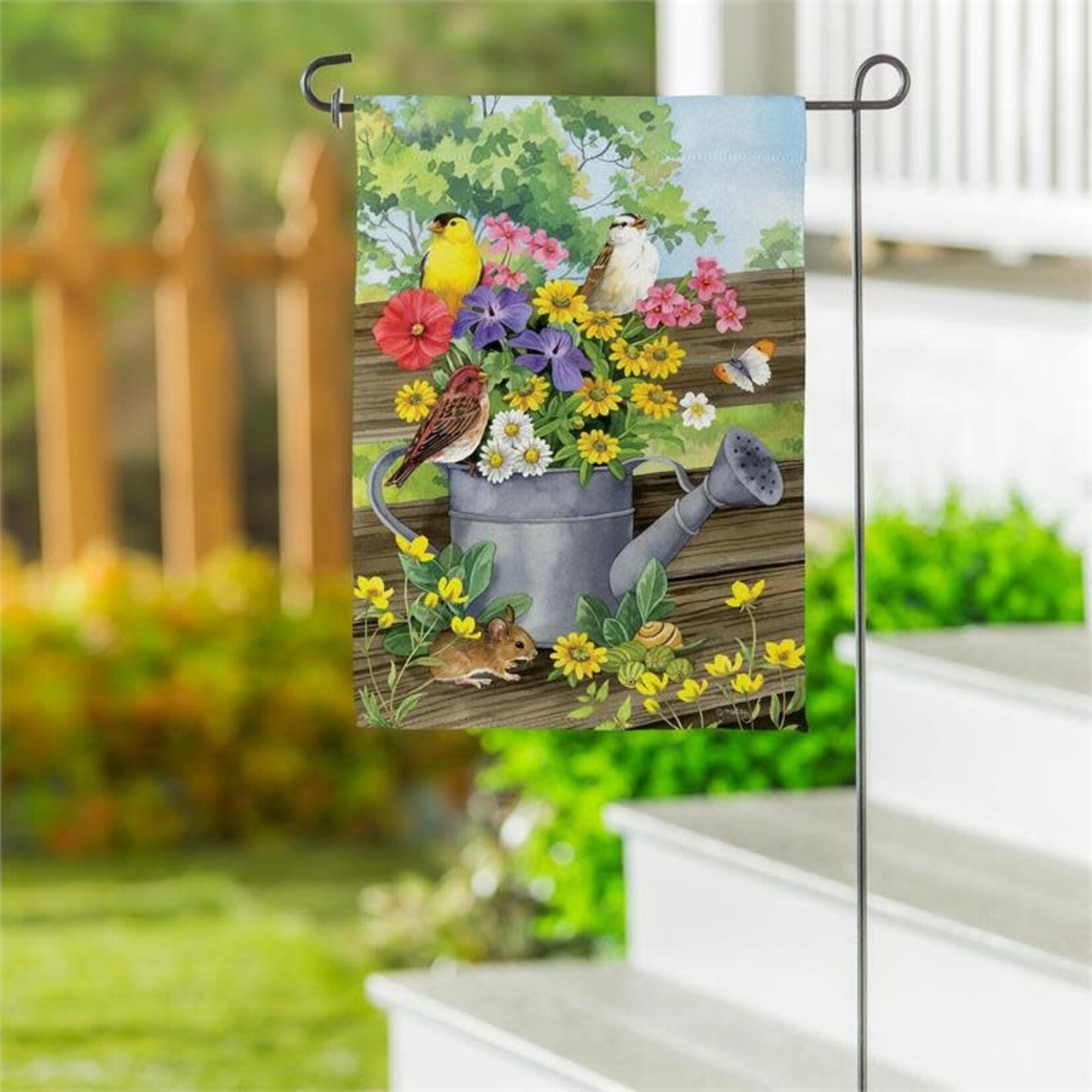 Watering Can Bunch Suede Garden Flag