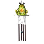 Garden Wind Chime, Metal & Glass, Frog with Flower, 30"