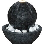Black Ball with white stones Outdoor fountain including pump (12V) & LED light
