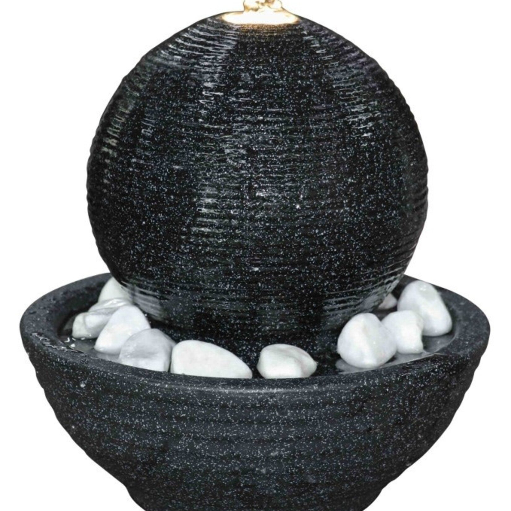 Black Ball with white stones Outdoor fountain including pump (12V) & LED light