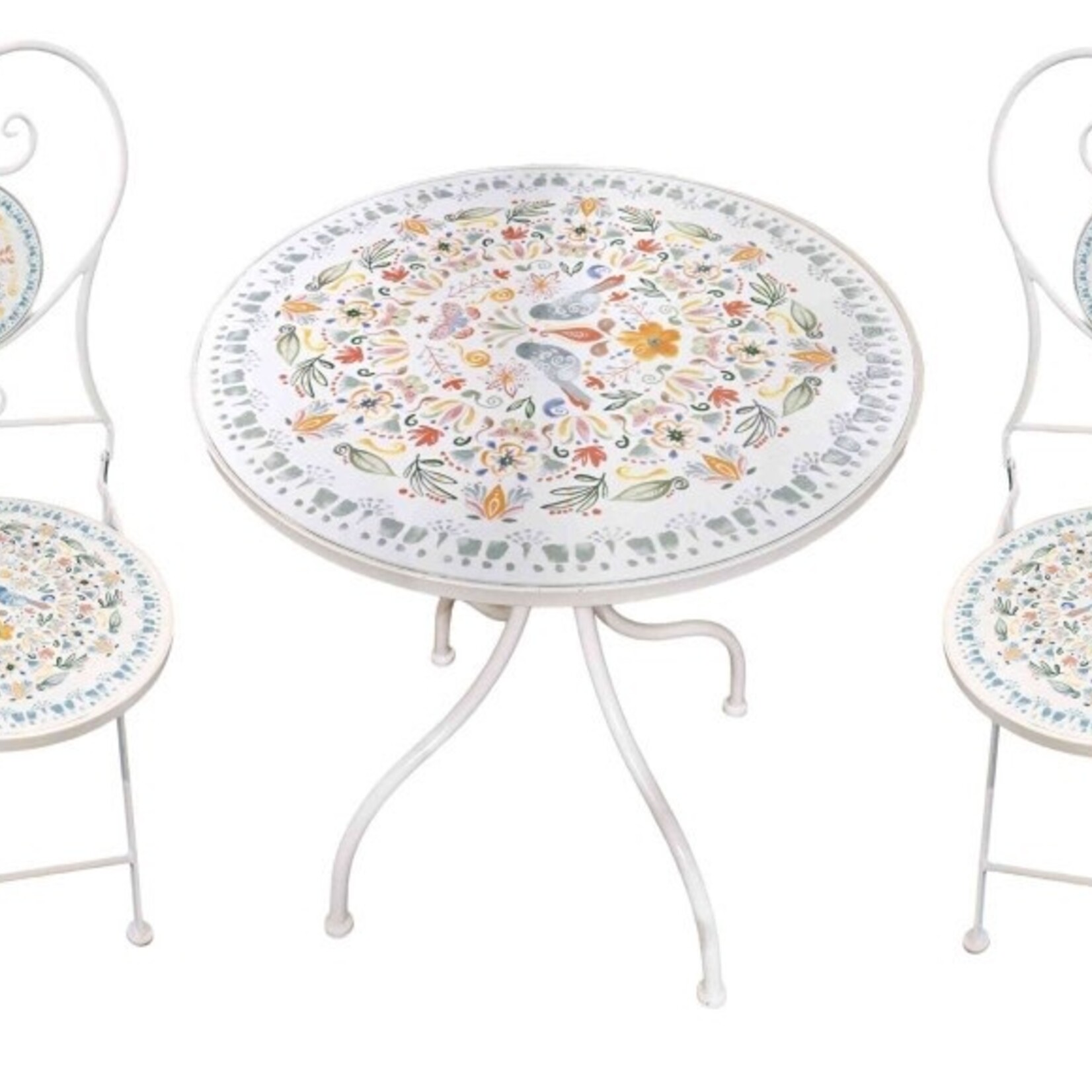 Ceramic & Iron Bistro set (table & 2 chairs)