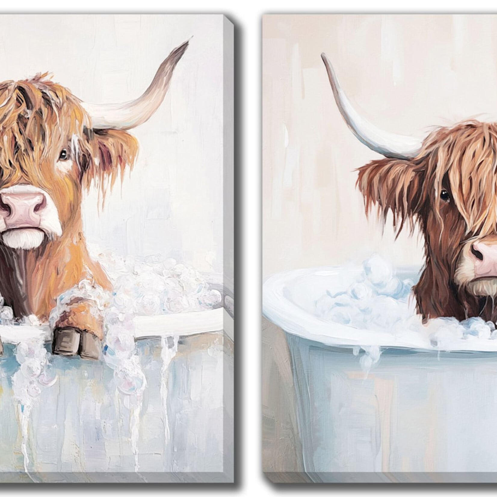 Highland Cow Bath Wall Art - 2Asst.