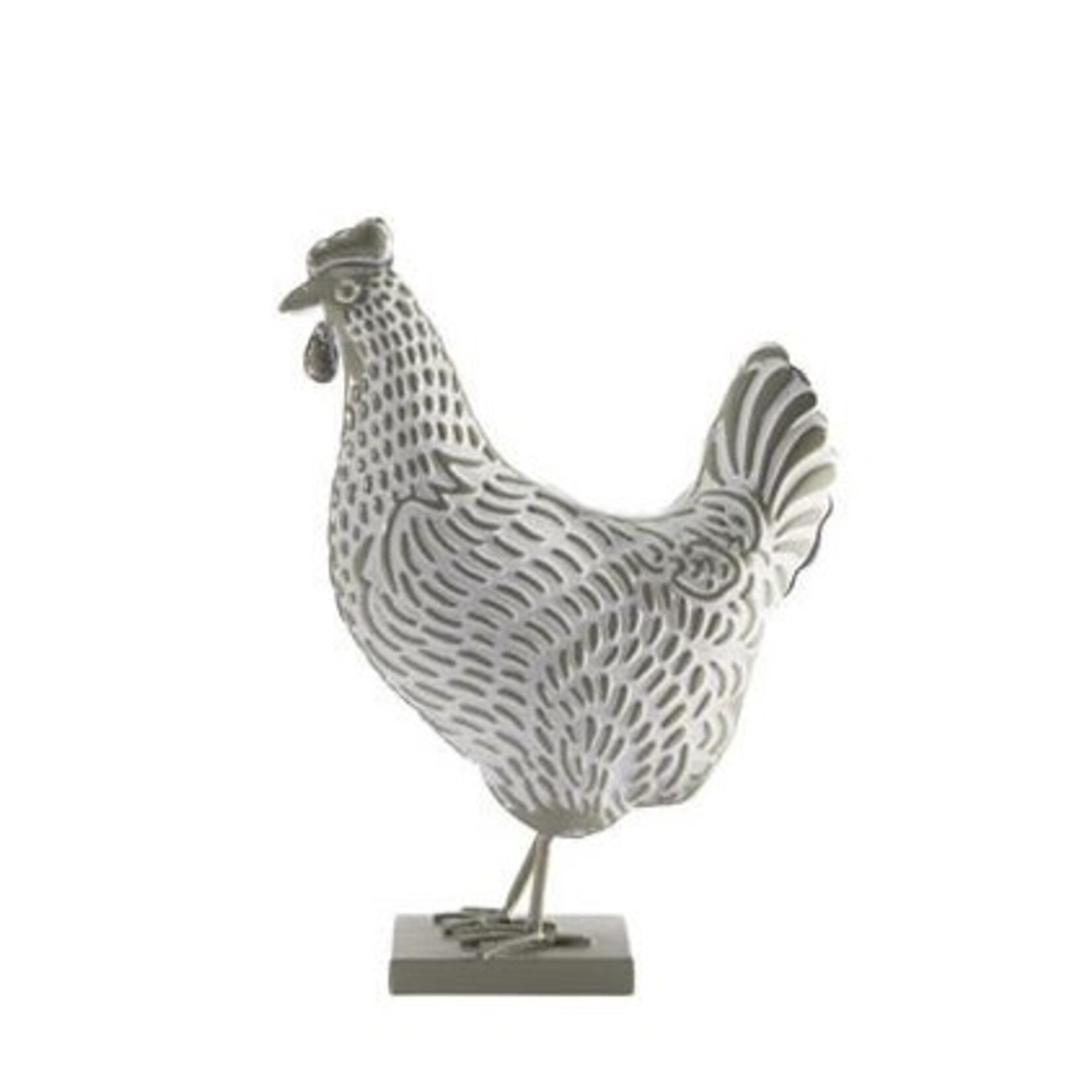 White & Sage Metal Rooster Decor.