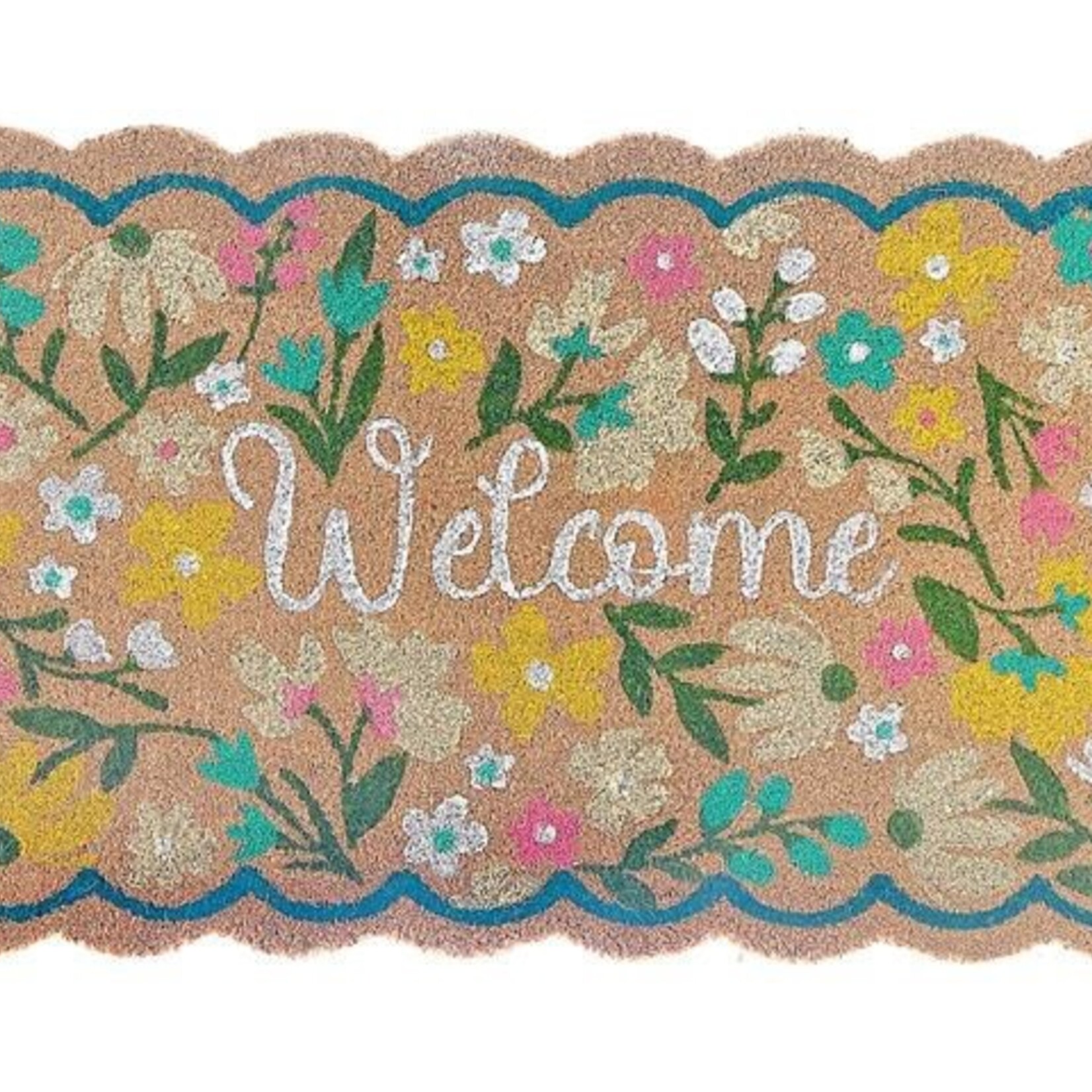 Welcome Scallop Flowers Coir Door Mat