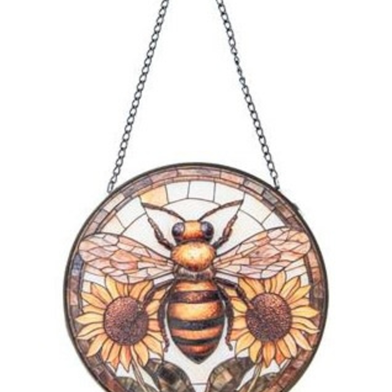 6" Stained Glass Bee & Sunflowers Suncatcher