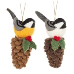 Bird on Pinecone Ornament-2Asst-6.5"H