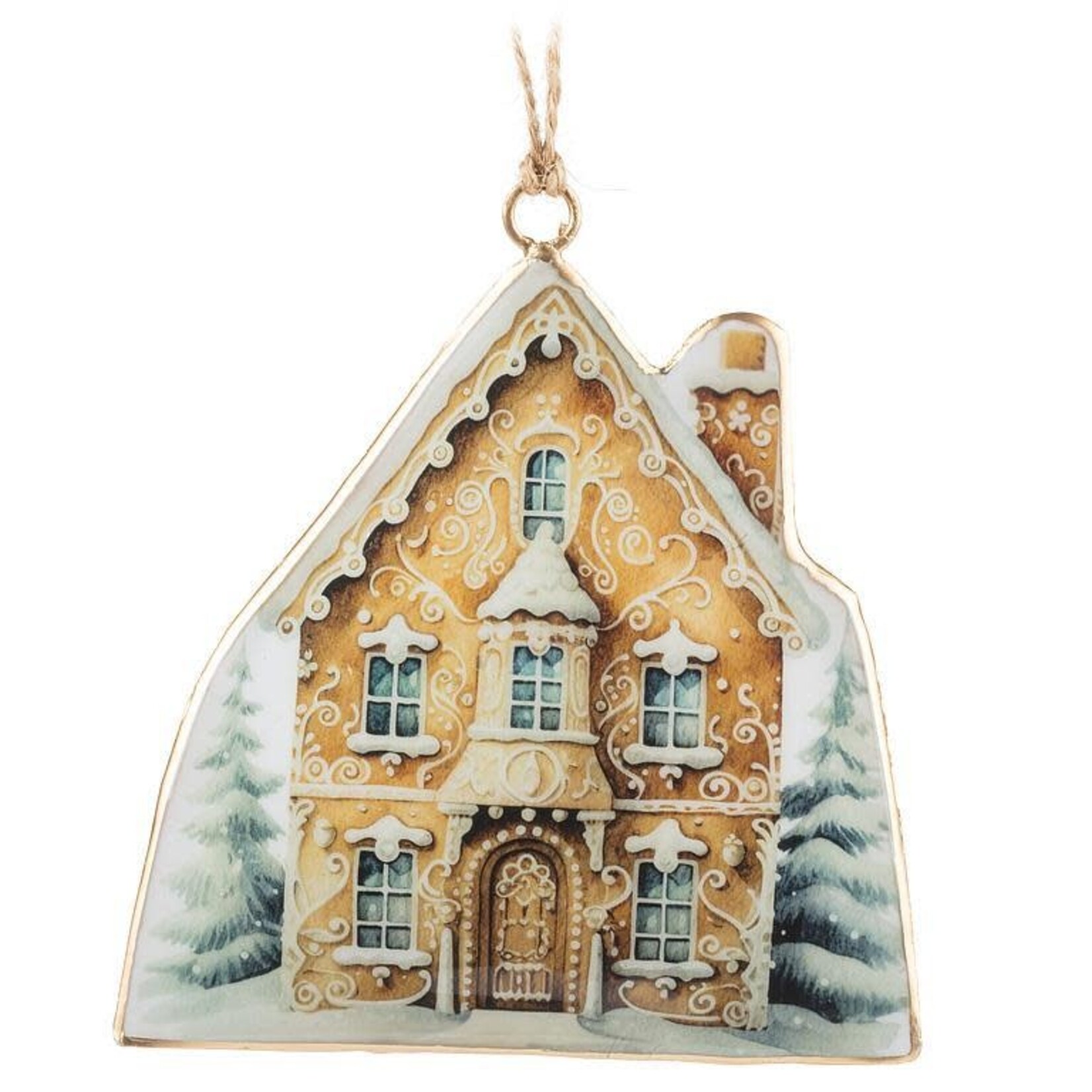 Fancy Gingerbread House Ornament-4"H