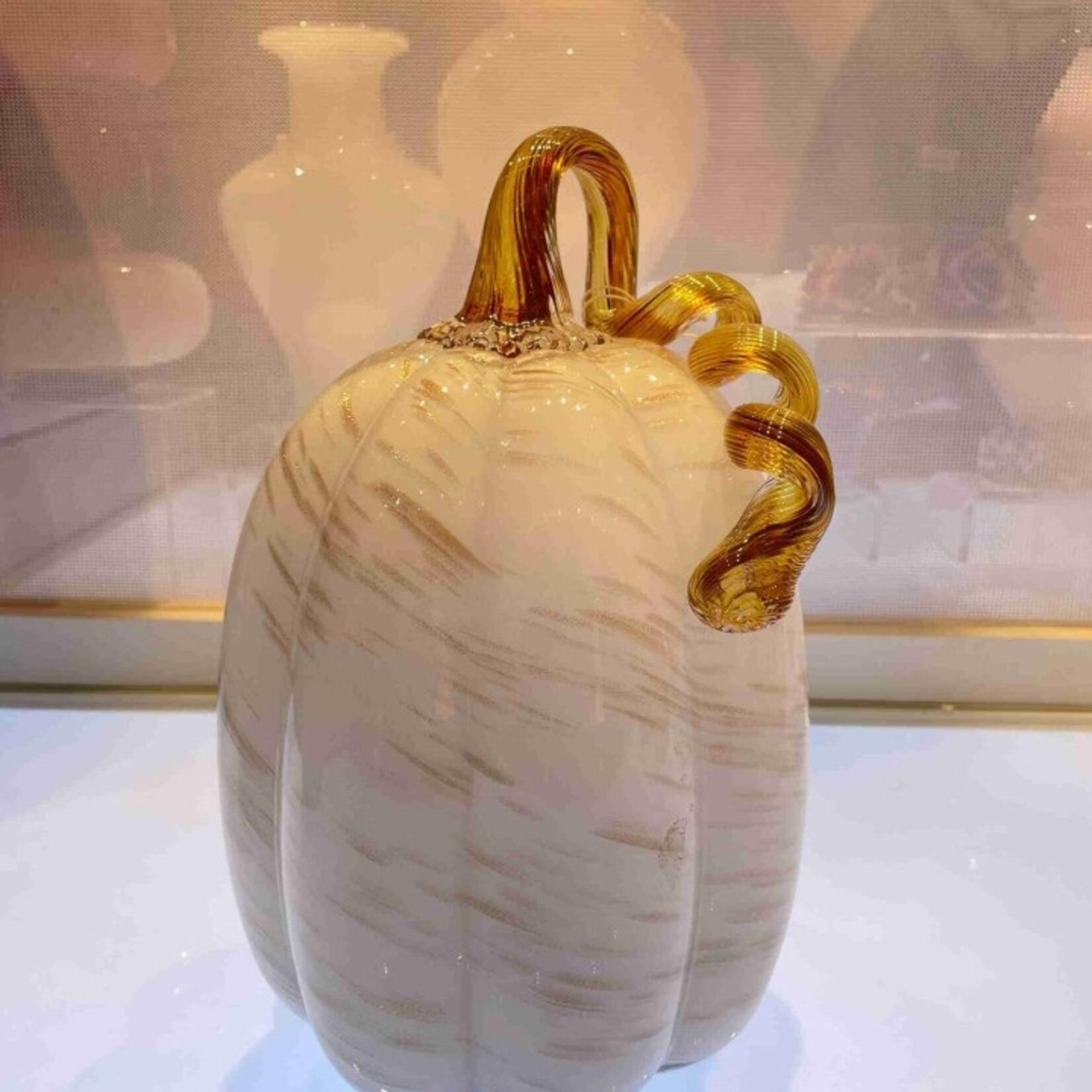 Glass Tall Pumpkin White & Gold
