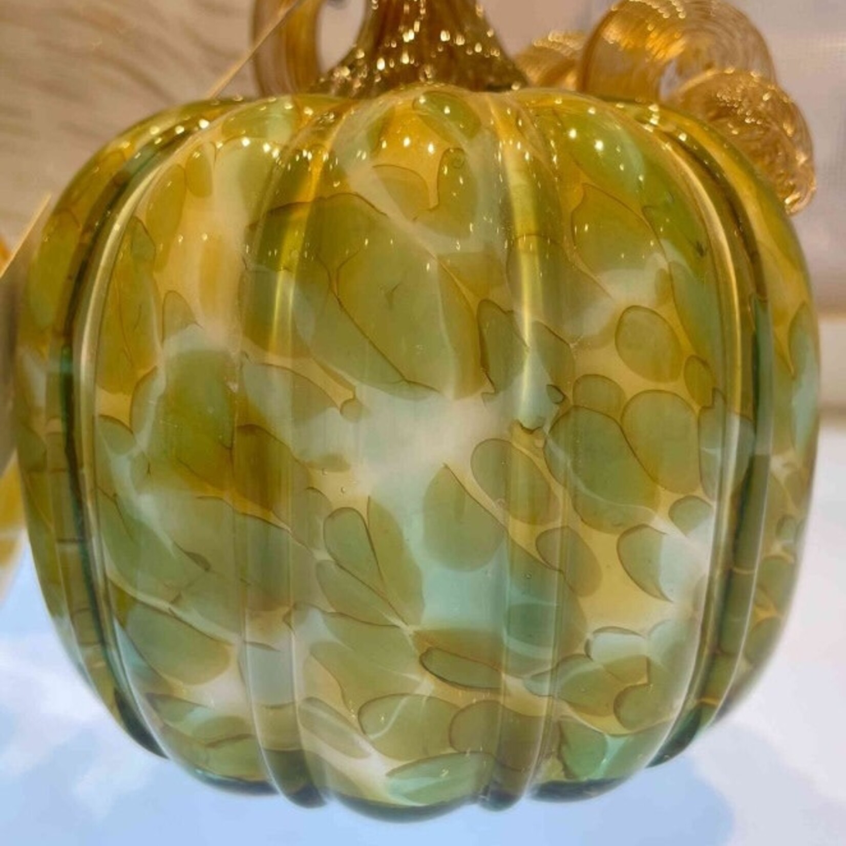 Glass Pumpkin  Green & Amber - Small