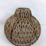 Rattan Solar lantern w/rope hang string solar panel - Large