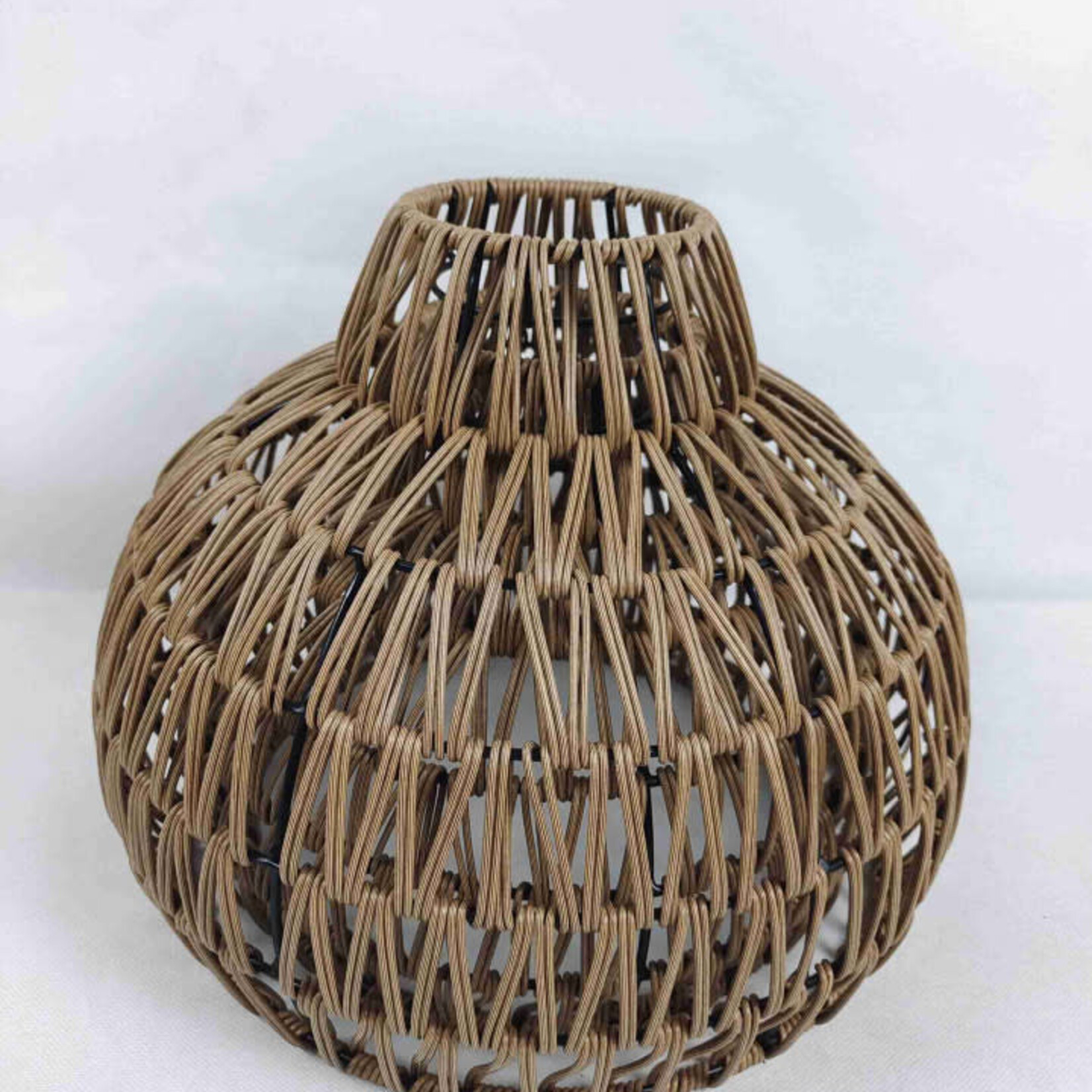 Rattan Solar lantern w/rope hang string solar panel - Large