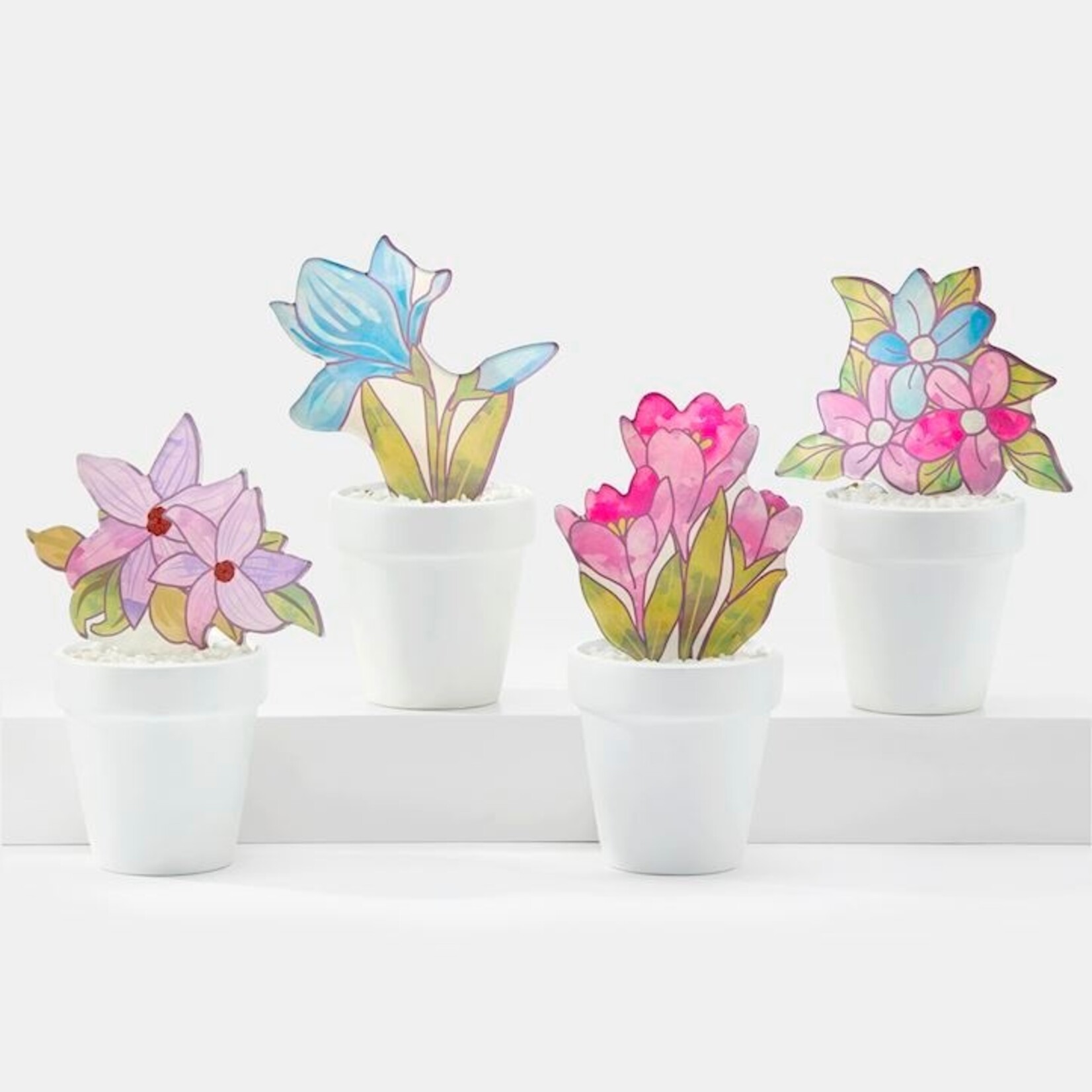 Stained Glass Potted Plant Decor, 4 Asst.