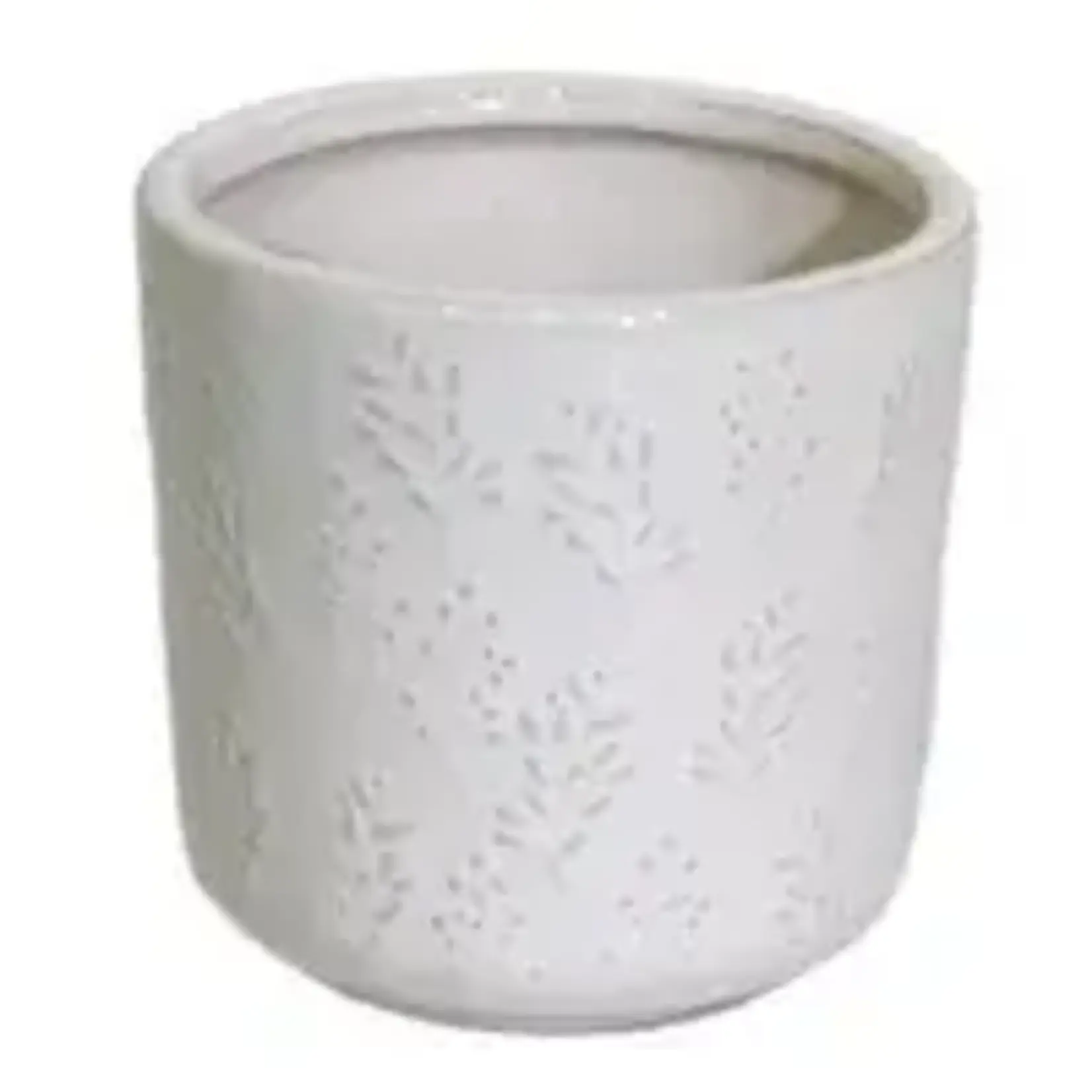 Shiny White Botanical Ceramic Pot- 4"