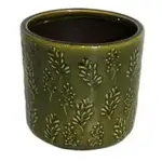 Shiny Green Botanical Ceramic Pot- 4"