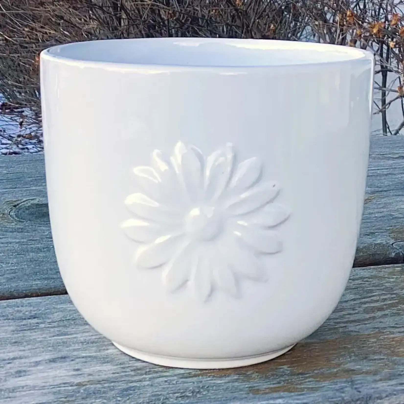 4.7"DX4.25"H Shiny White Daisy Pot