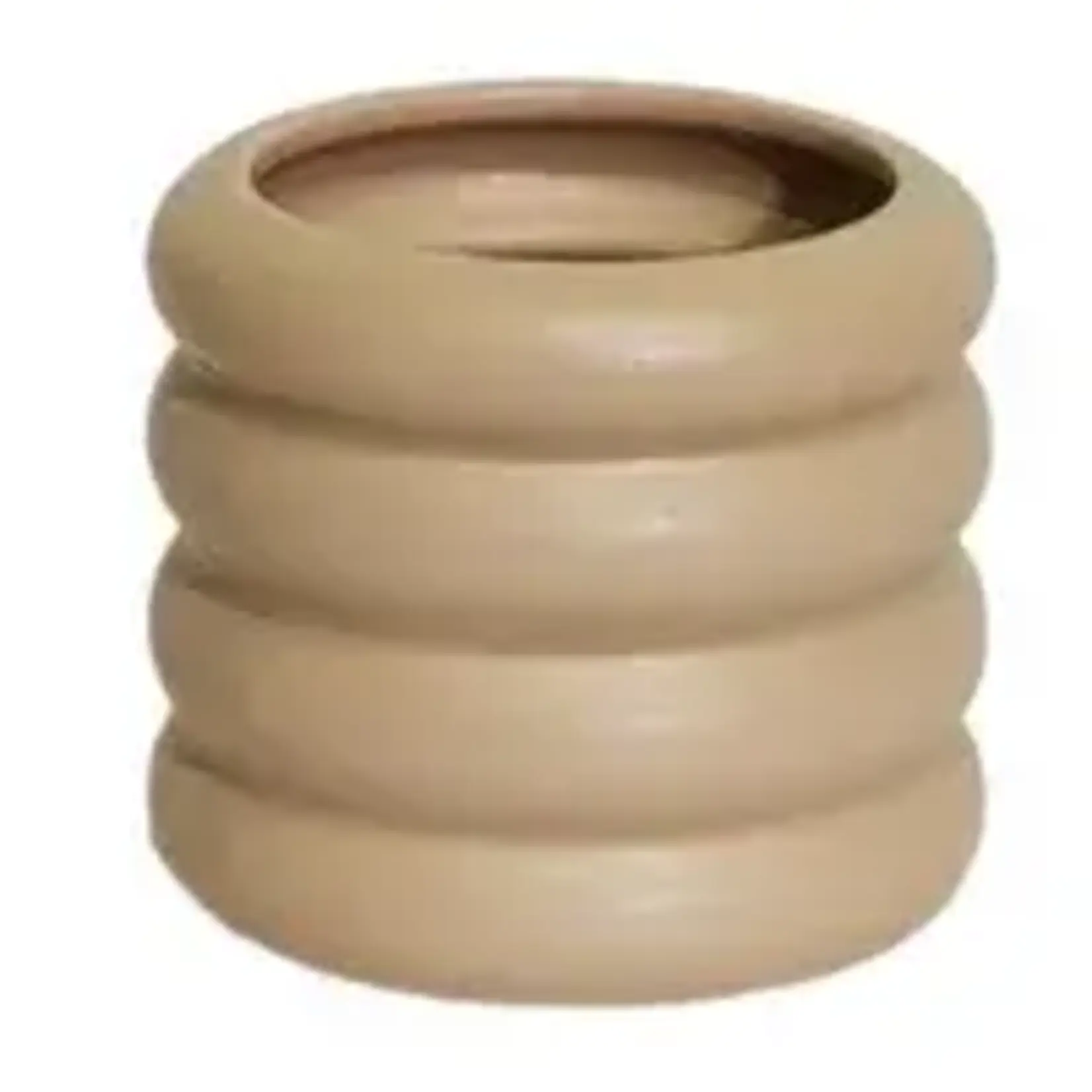5.1"DX4.3"H Matte Rings Taupe Ceramic Pot
