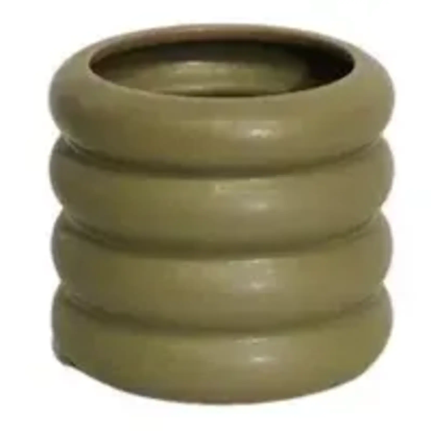 5.1"DX4.3"H Matte Rings Green Ceramic Pot