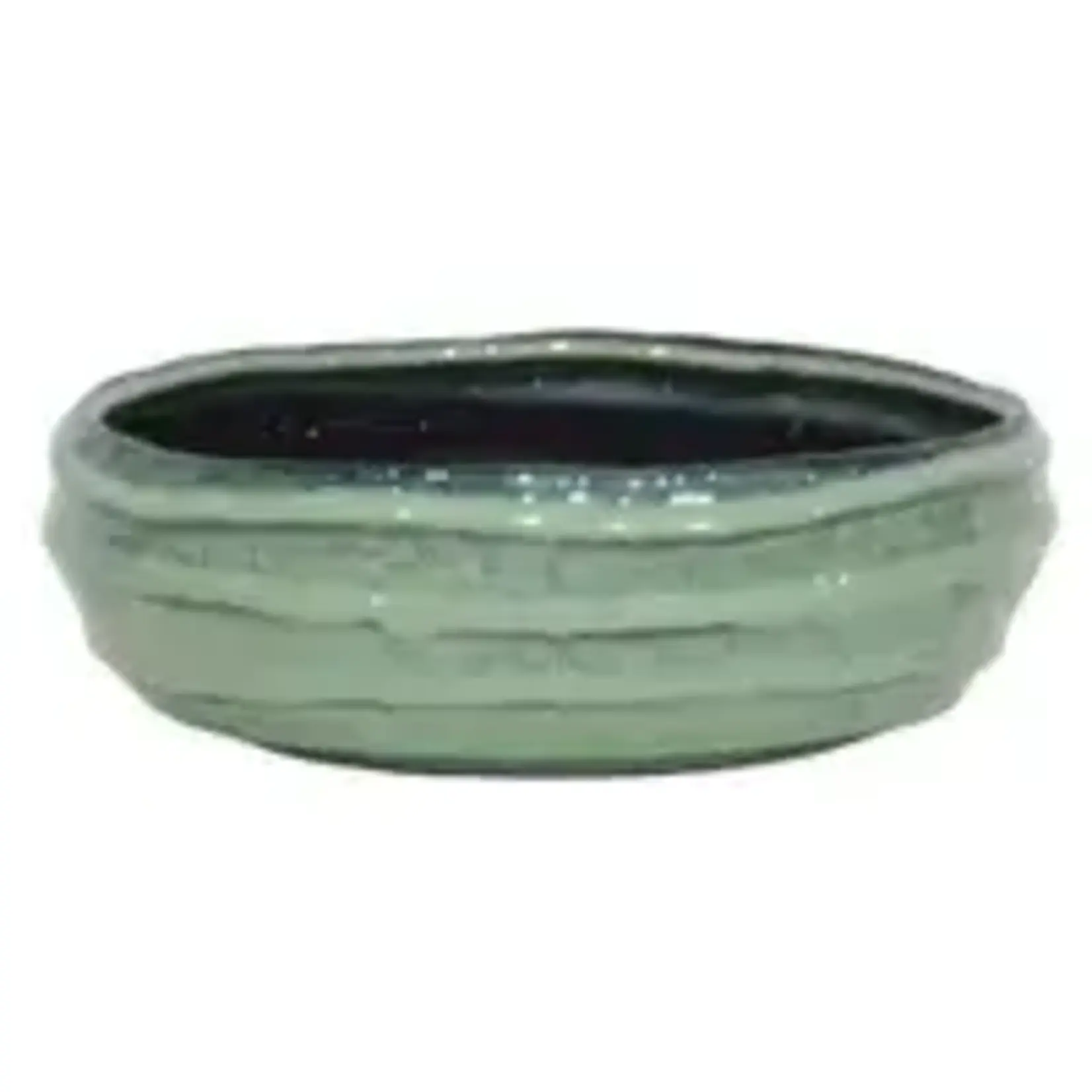 Rippled Green/ Blue Glazed Ceramic Pot
