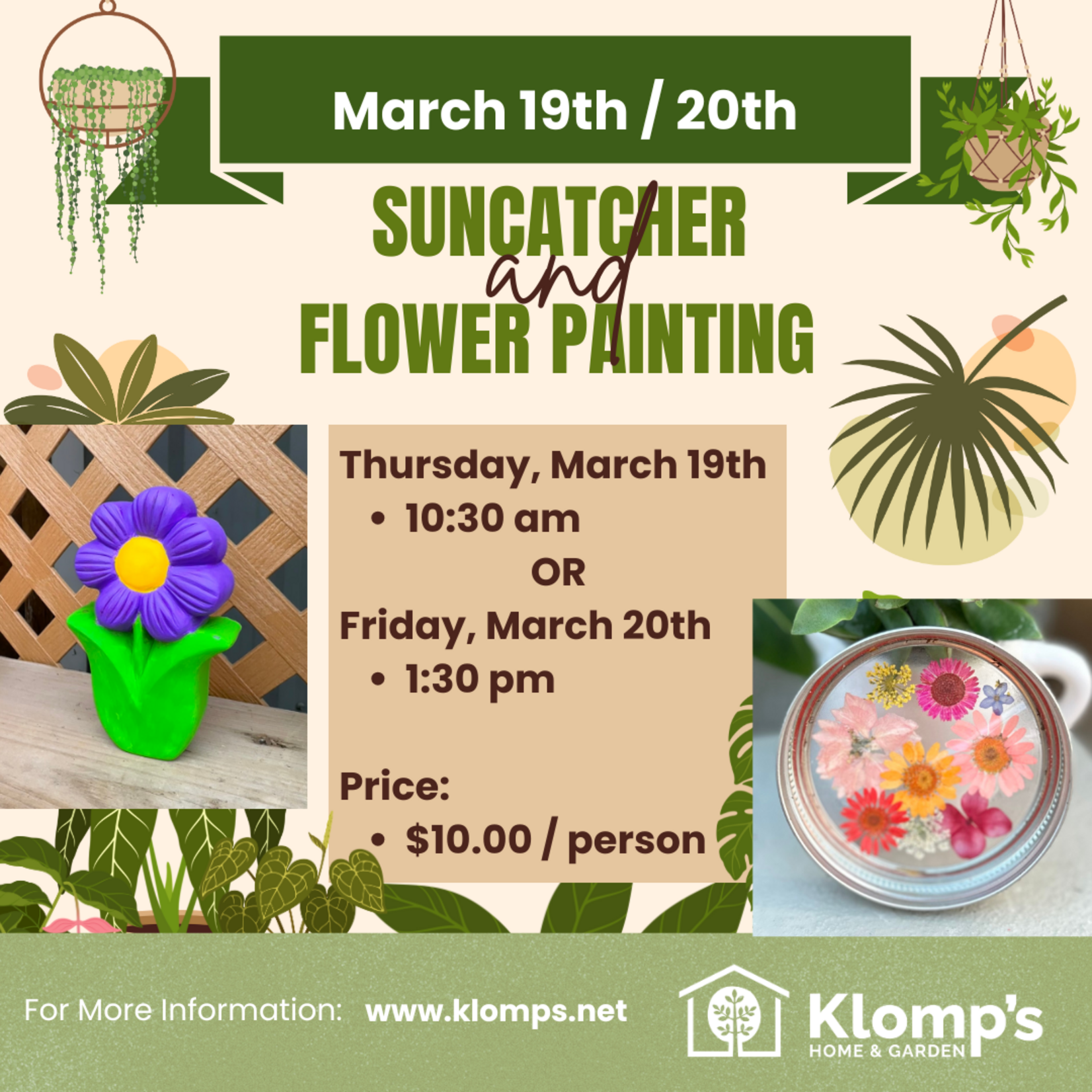 March Break Workshop | Pressed Flower Sun Catcher + Paint a Flower | Thursday March 19th 10:30am