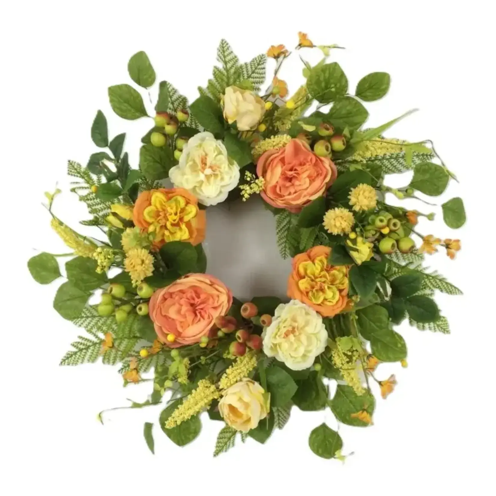 21.6"D, Hydrangea & Buttercup Flowers w/berries Wreath
