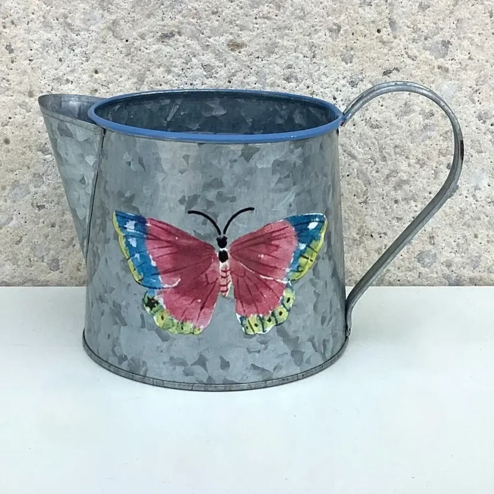Metal watering can Pot w/Butterfly  7.75“Lx 4.375"H W/H.LINER