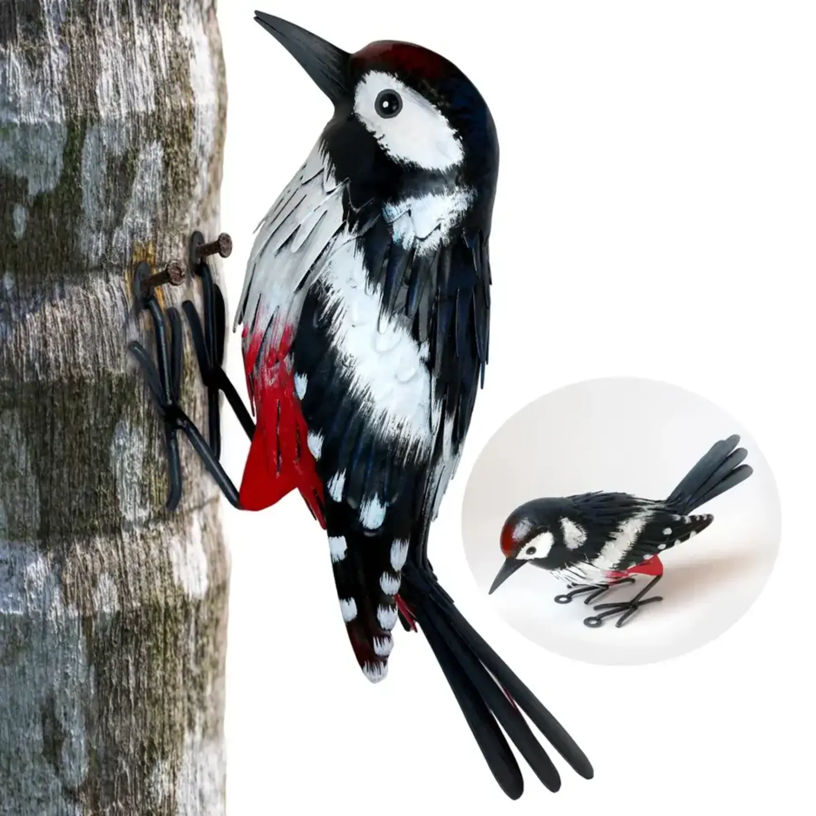 Metal Woodpecker Garden Statuary 5.7x3.7x11"H