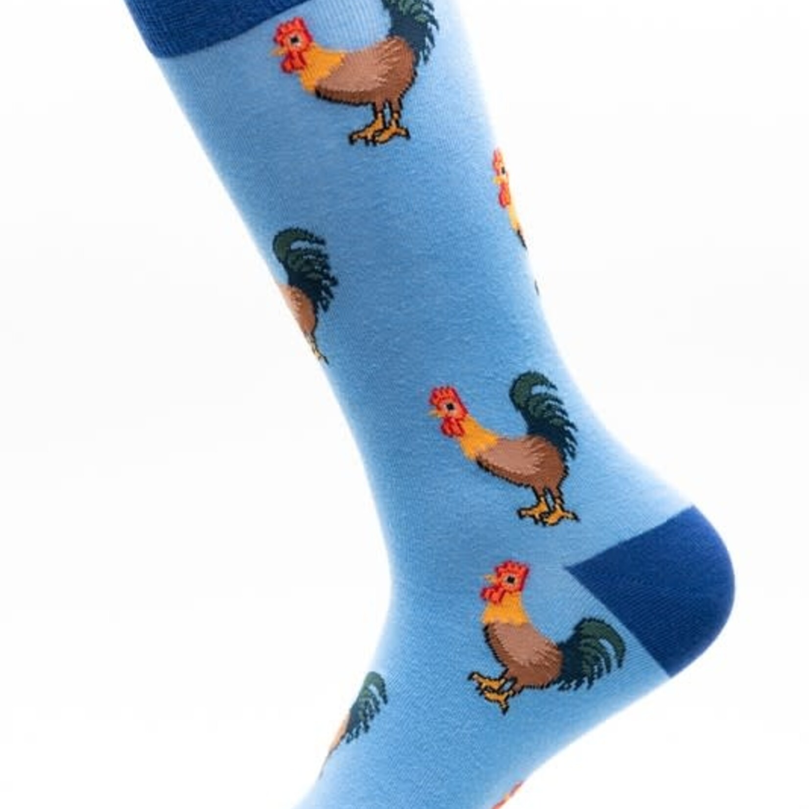 Mojja Roosters on Blue Socks