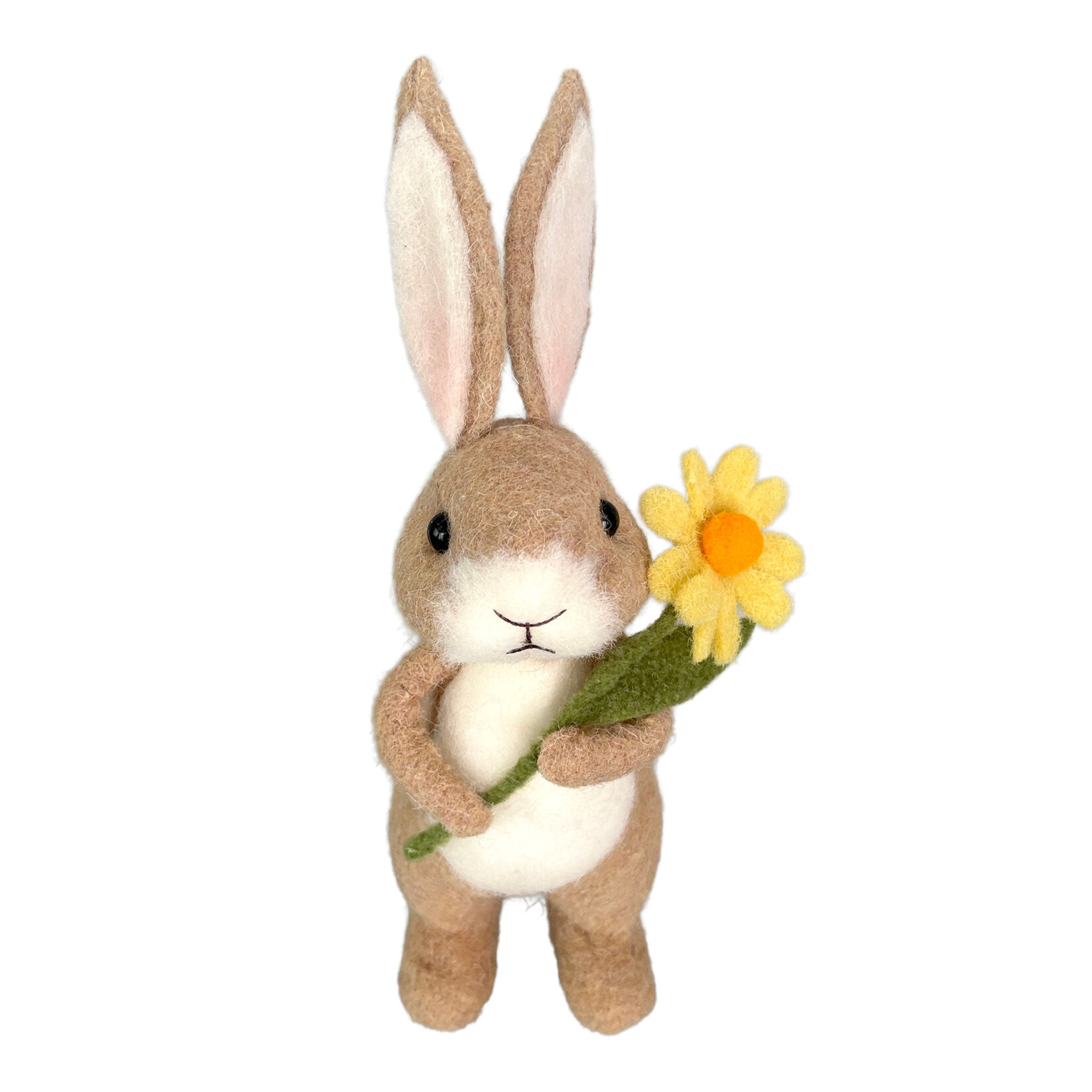 10" Standing Rabbit Brown Felt w/Daisy