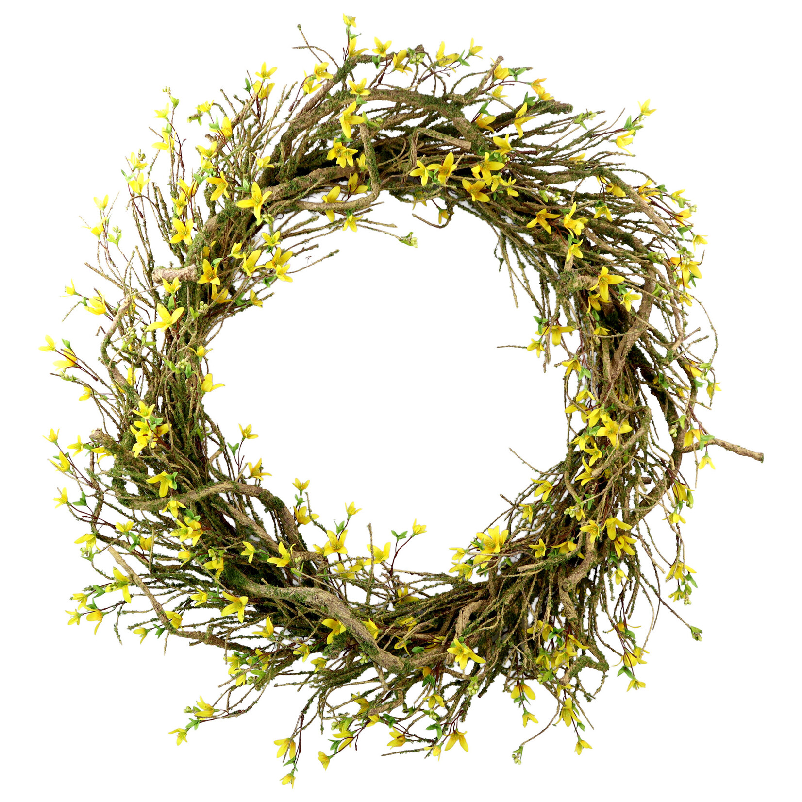 Forsythia Wreath  35" YELLOW W/NATURAL BRANCH & MOSS