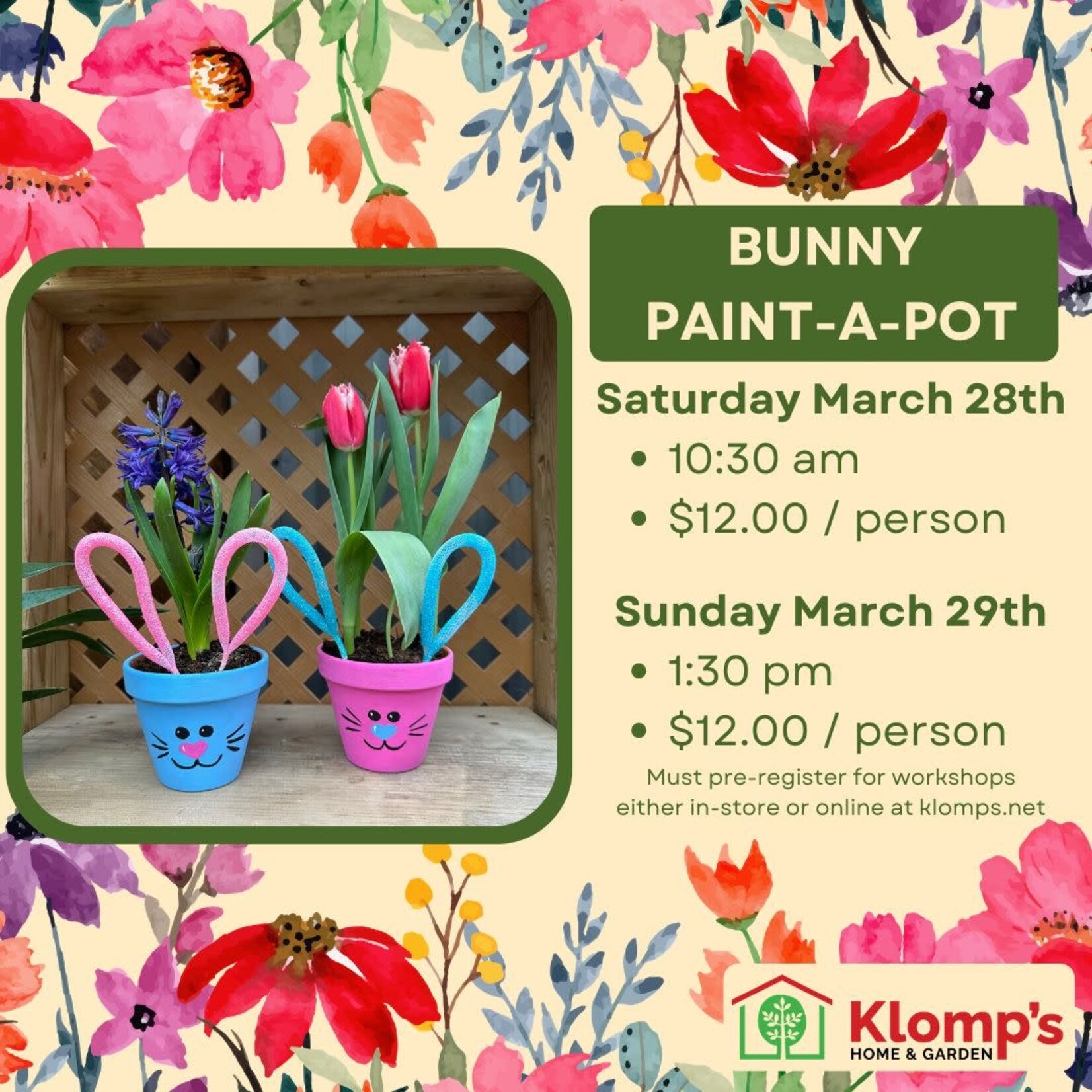 Spring Fiesta Workshop| Bunny Paint a Pot | Saturday March 28th @ 10:30am