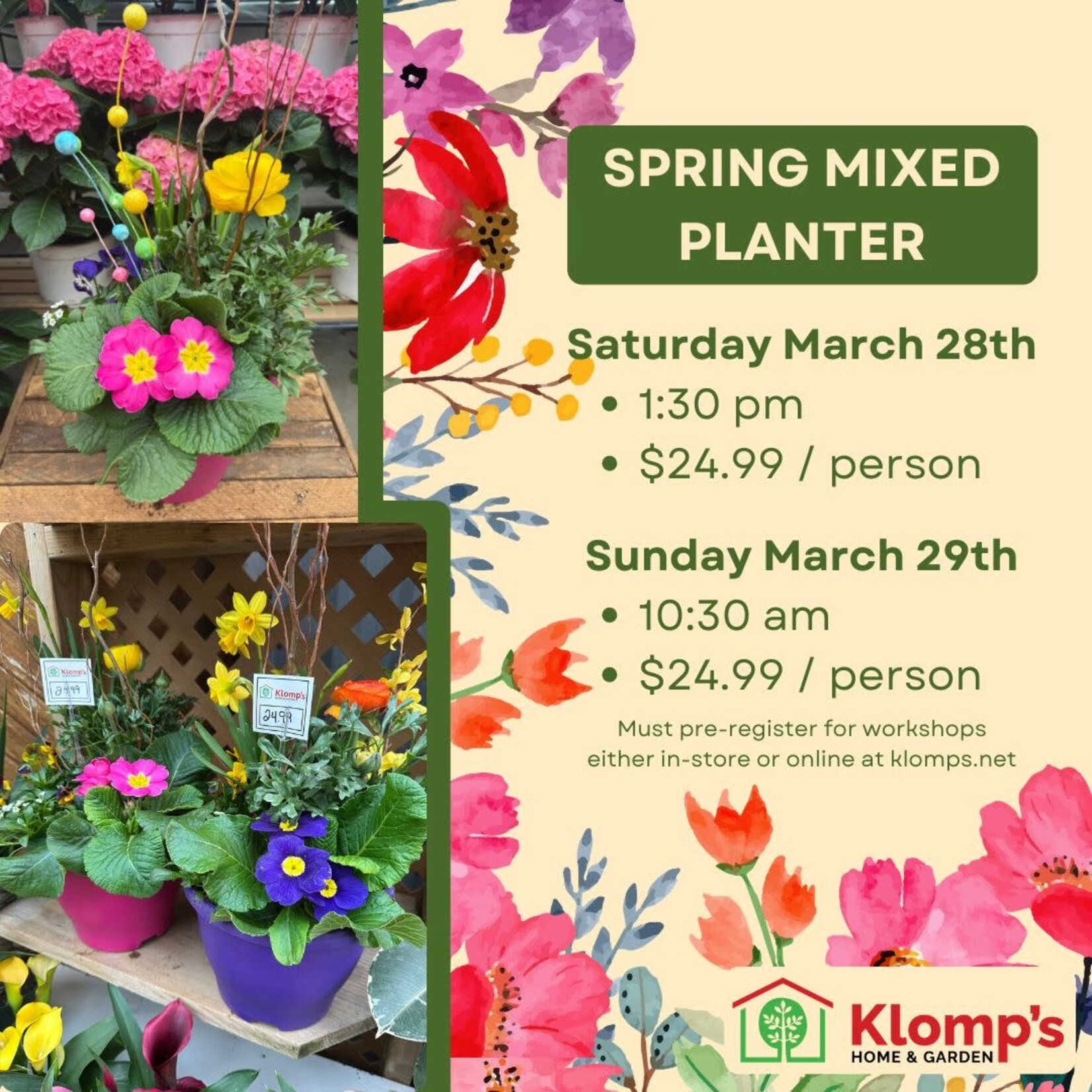 Spring Fiesta Workshop| Spring Mixed Planter | Sunday March 29th @ 10:30am